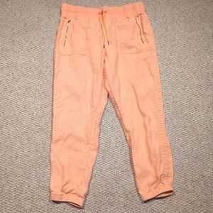 Athleta Cabo Linen Jogger Pants Womens 14 Orange Lightweight Beach Summer Spring